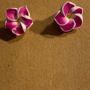 Fuschia and White Flower Earrings
